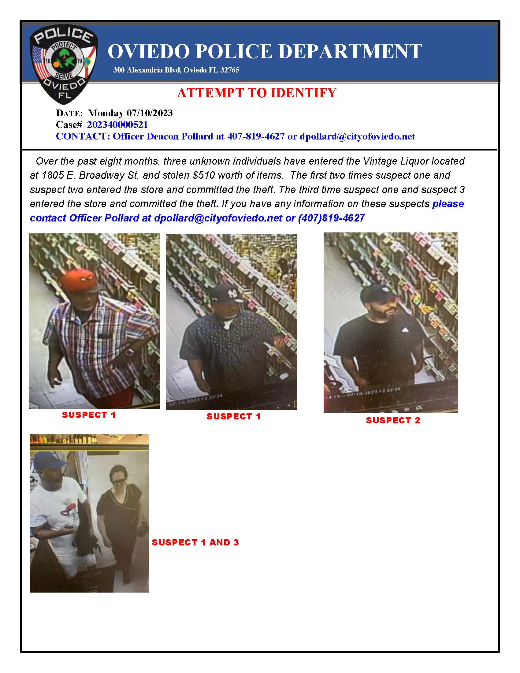 Vintage Liquor Theft Flyer