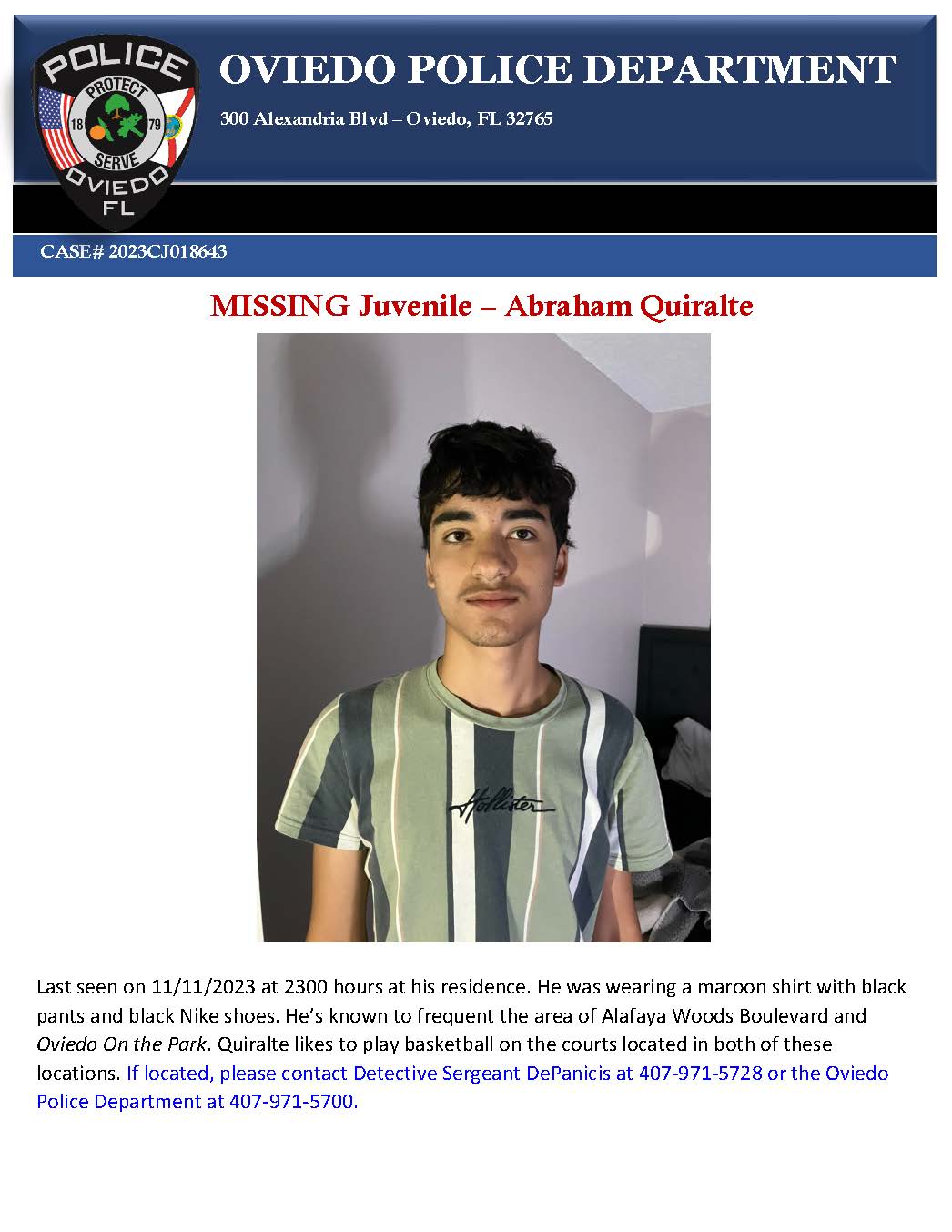 Missing Juvenile Abraham Quiralte