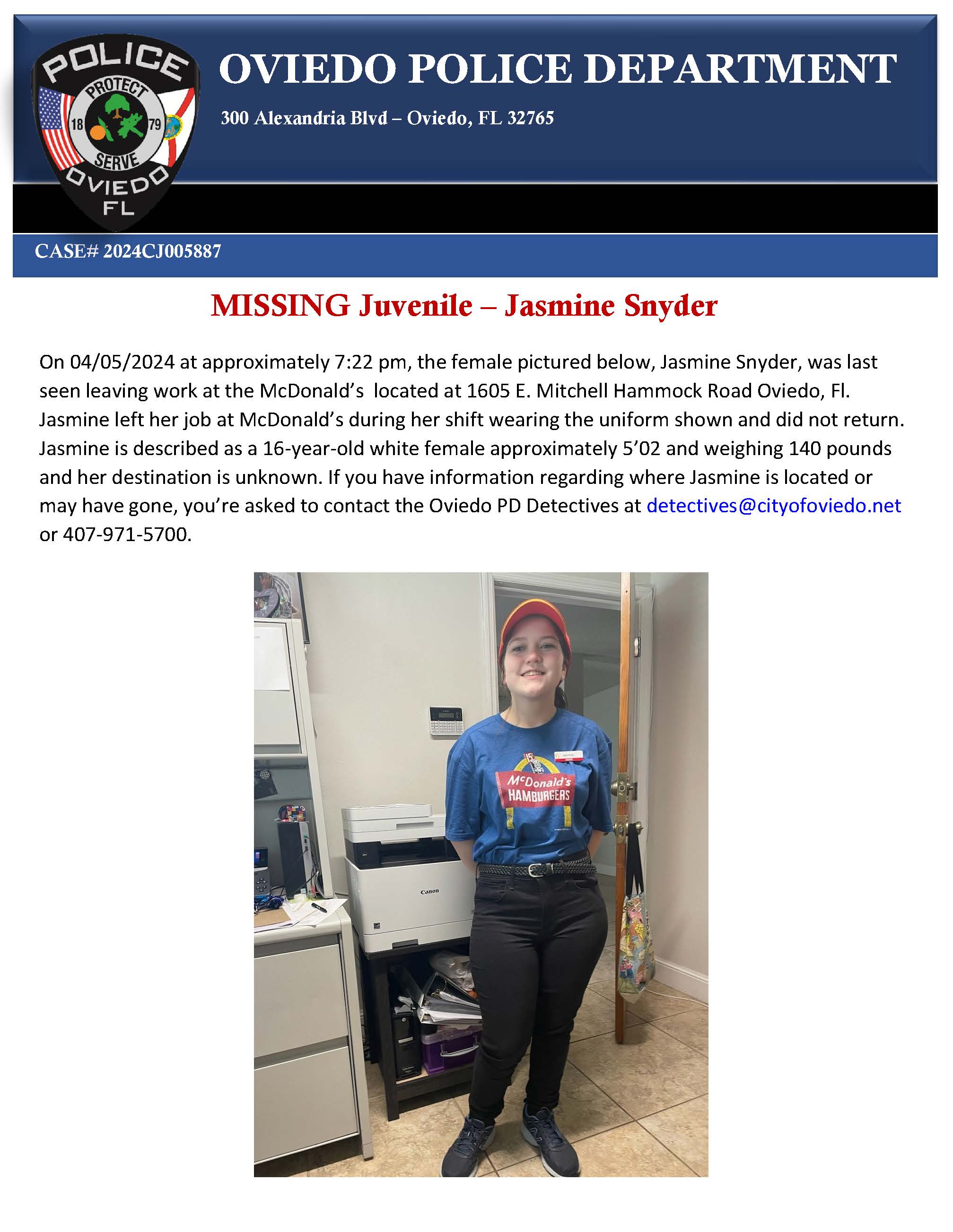 Missing Juvenile Jasmine Snyder