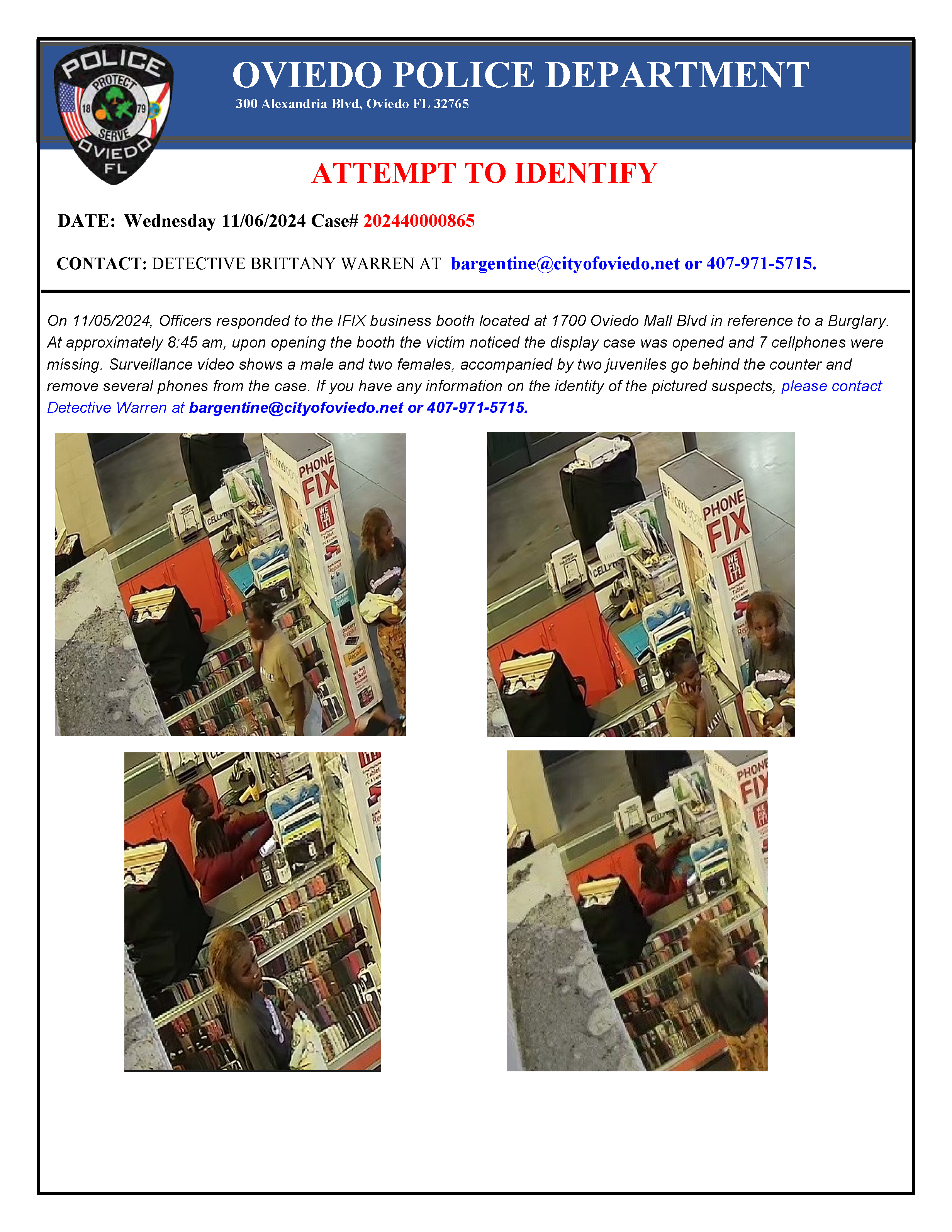 cellphone burglary theft bulletin