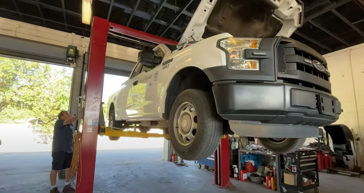Truck on Lift at Fleet Services